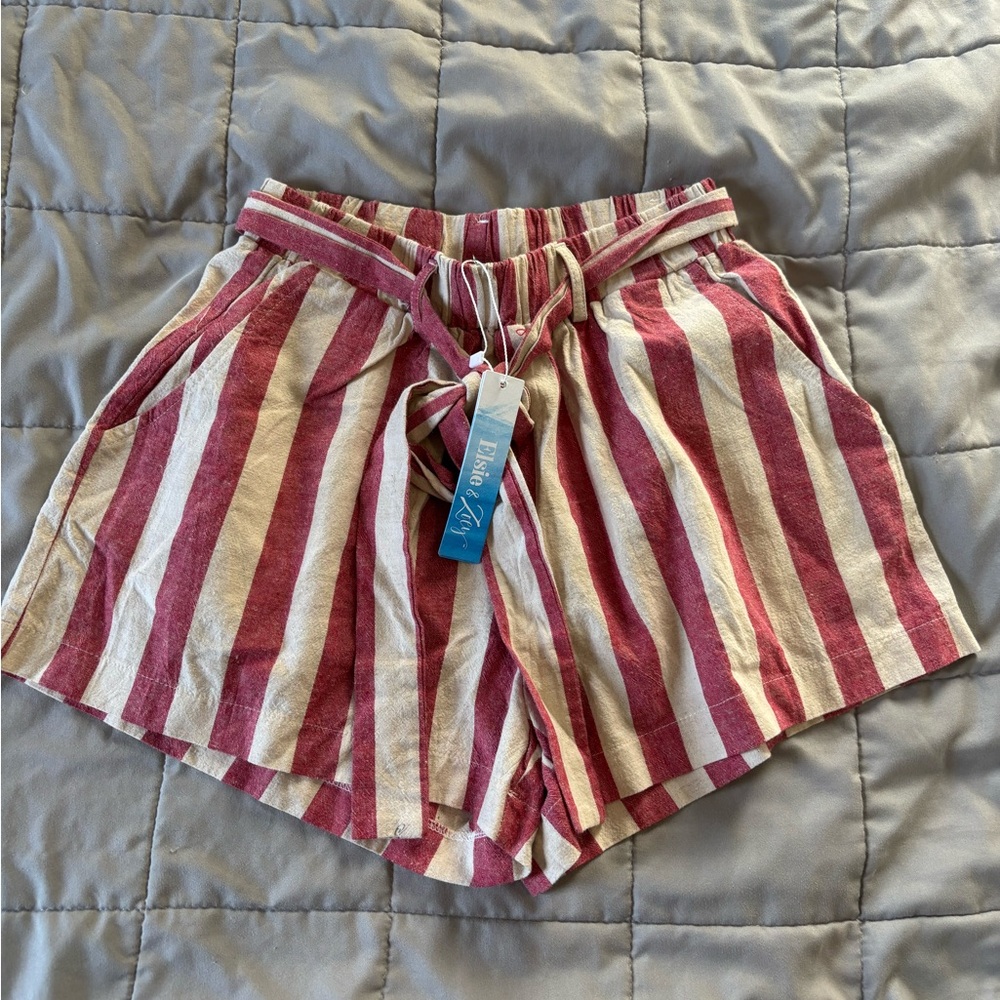 Anthropologie Red and Cream Striped shorts